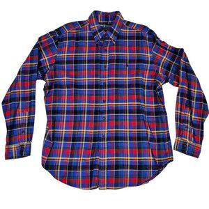 Ralph Lauren Flannel Classic Fit Blue Plaid LS Shirt XL 100% Cotton Multicolor